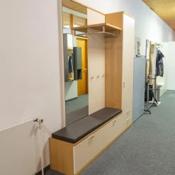 Musterring Garderoben|Garderobe Kira Eiche Sand Lack Crema Creme Leder 1 Hermes Bruin Schwarz Grau Griffe Metall