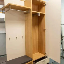 Musterring Garderoben|Garderobe Kira Eiche Sand Lack Crema Creme Leder 1 Hermes Bruin Schwarz Grau Griffe Metall