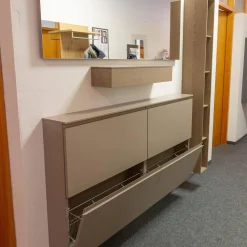 Sudbrock Garderoben|Garderobe Tando Glattlack 408 Terra Grau Beige Eiche Sahara Griffe Metall