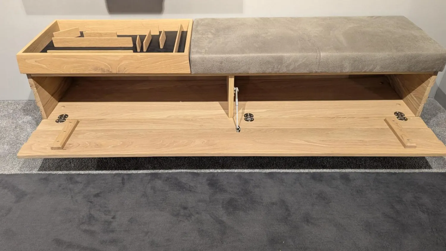 Voglauer Garderoben|Garderobe V Organo Coming Wildeiche Rustiko Bank Stoff Vintage Quarz Grau Mit Beleuchtung