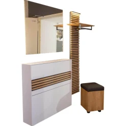 Schöner Wohnen-Kollektion Garderoben|Garderobe Yonna Lack Weiß Holzlamellen Natur Gebürstet Stoff 97 Anthrazit Mit Beleuchtung