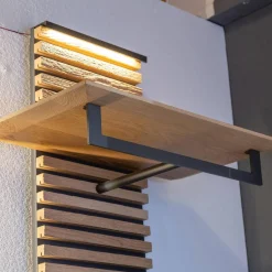 Schöner Wohnen-Kollektion Garderoben|Garderobe Yonna Lack Weiß Holzlamellen Natur Gebürstet Stoff 97 Anthrazit Mit Beleuchtung