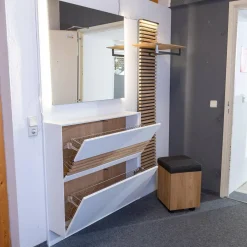 Schöner Wohnen-Kollektion Garderoben|Garderobe Yonna Lack Weiß Holzlamellen Natur Gebürstet Stoff 97 Anthrazit Mit Beleuchtung