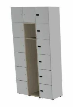 WernerWorks Regale & Container|Garderobenschrank mit Schließfächern Beton Optik Softlight Dekor Eiche Hell