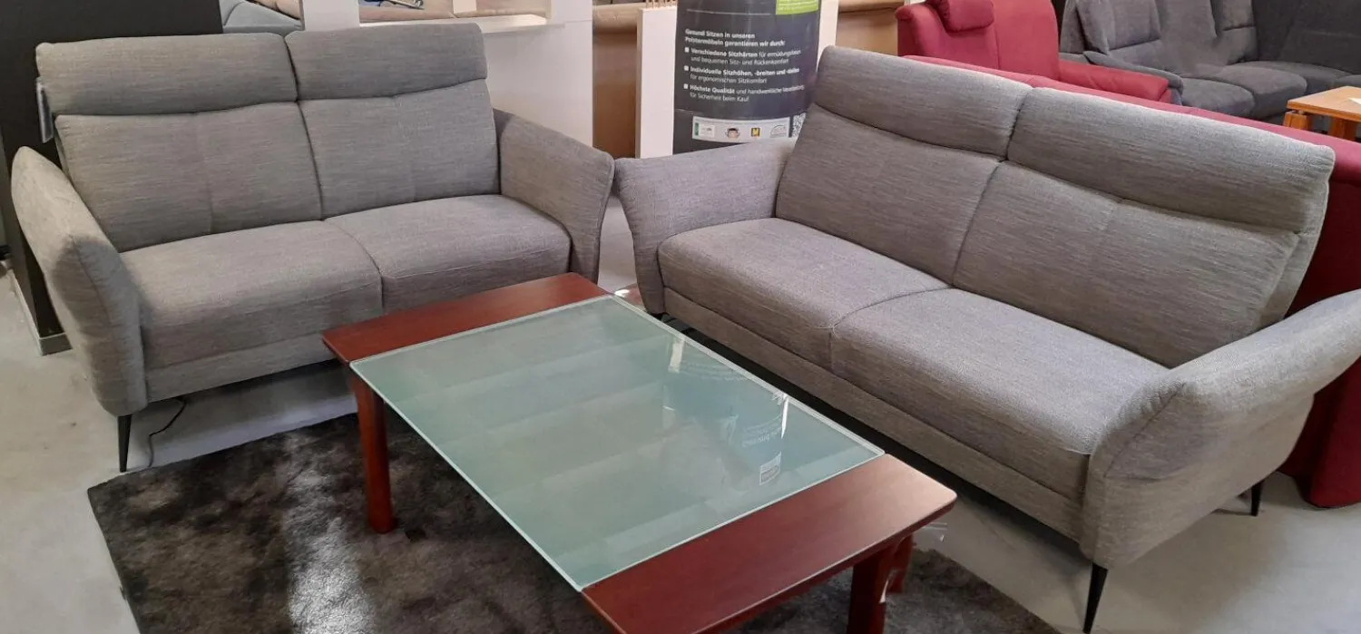 Arco Polstergruppen|Garnitur 50023 Stoff Lavado Fresh Grau Füße M 20 Schwarz Matt