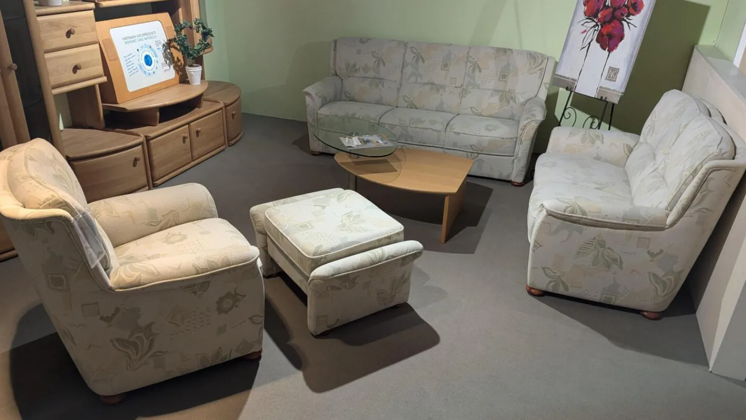 himolla Polstergruppen|Garnitur 6150 Stoff Samanta 08 Quarz Grau Holzfuß Buche Gebeizt 3-2-1