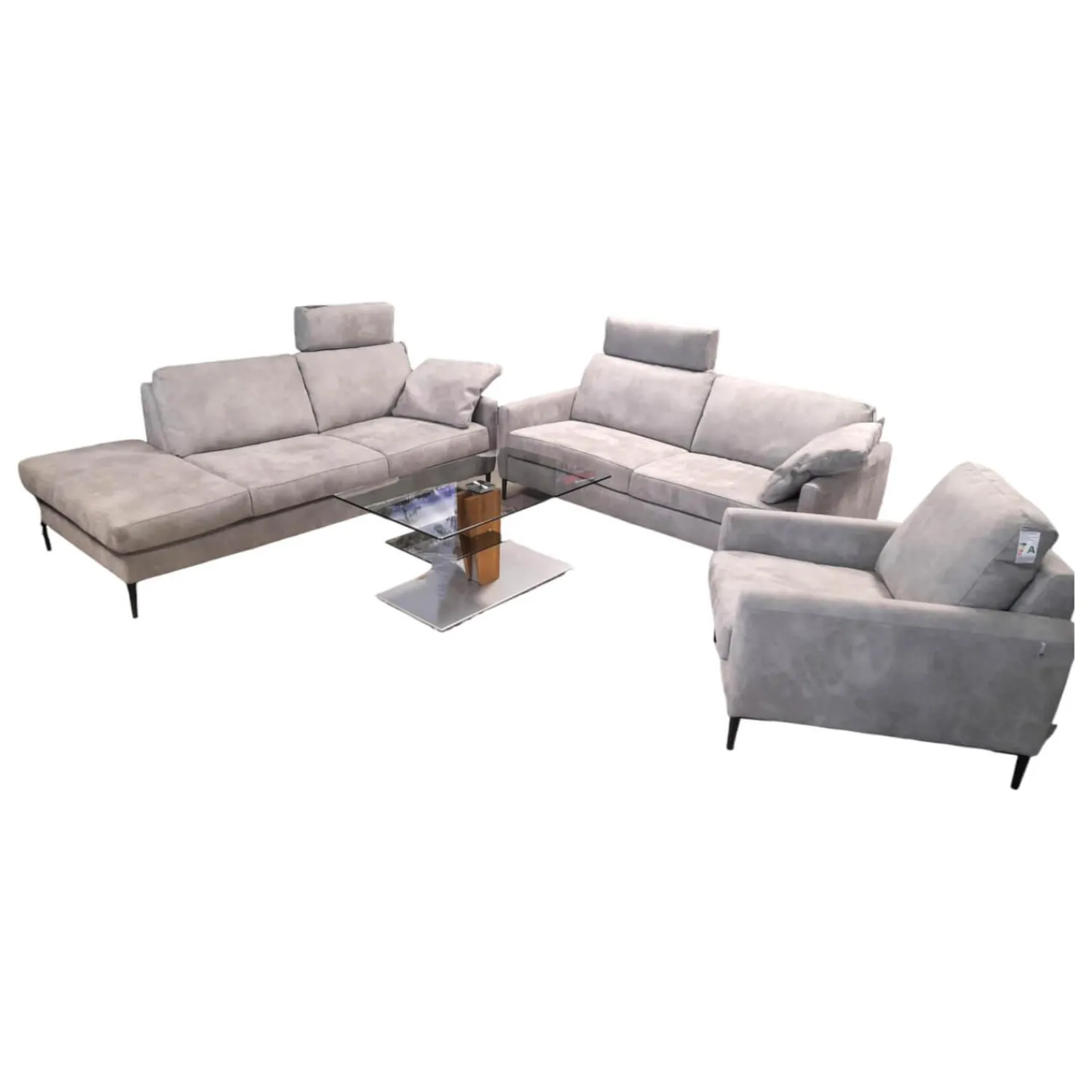 W. Schillig Polstergruppen|Garnitur 34102 Stoff V 5221 Light Grey Grau Fuß FS 1 Schwarz mit Sessel