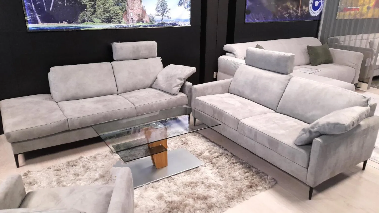 W. Schillig Polstergruppen|Garnitur 34102 Stoff V 5221 Light Grey Grau Fuß FS 1 Schwarz mit Sessel