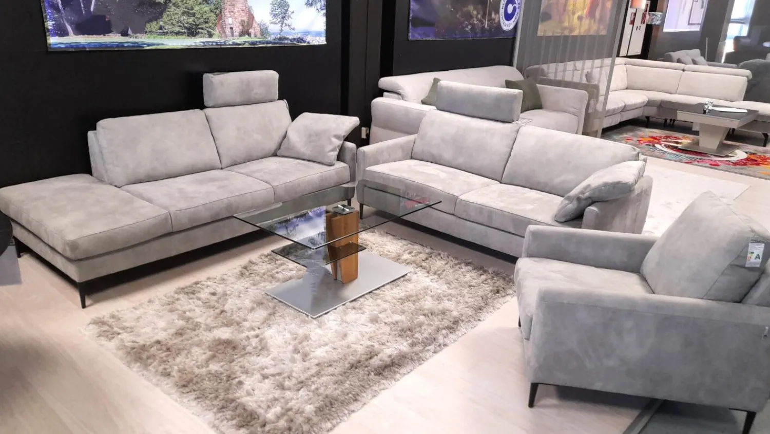 W. Schillig Polstergruppen|Garnitur 34102 Stoff V 5221 Light Grey Grau Fuß FS 1 Schwarz mit Sessel