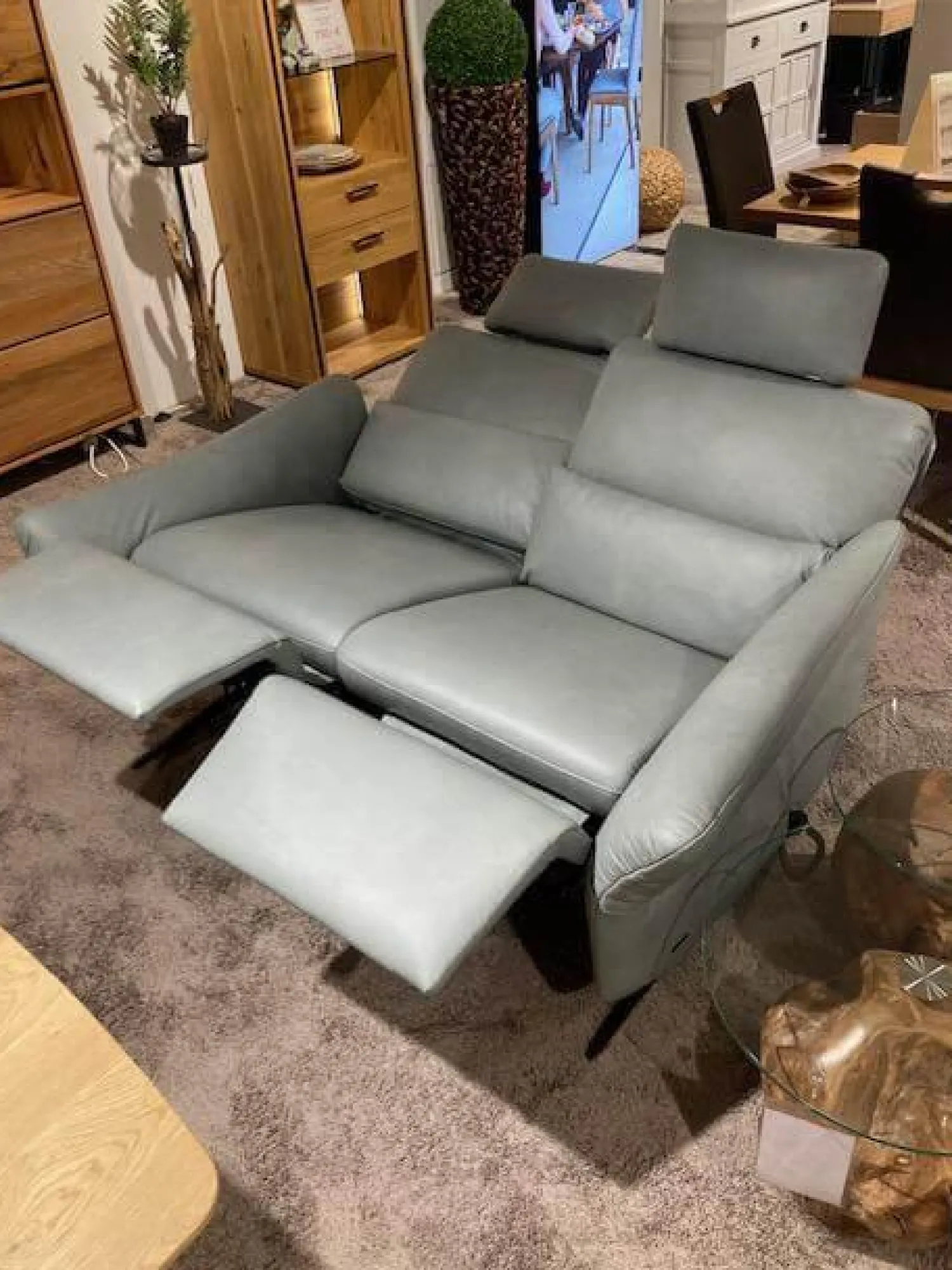 himolla Polstergruppen|Garnitur 6270 Und 7270 Bezug Leder Longlife Soft 22 Jade Blau Grau Füße Metall Schwarz Inklusive Manuell Ausklappbaren Kopfstützen