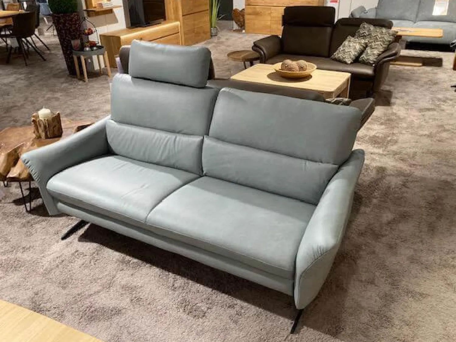 himolla Polstergruppen|Garnitur 6270 Und 7270 Bezug Leder Longlife Soft 22 Jade Blau Grau Füße Metall Schwarz Inklusive Manuell Ausklappbaren Kopfstützen