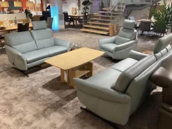 himolla Polstergruppen|Garnitur 6270 Und 7270 Bezug Leder Longlife Soft 22 Jade Blau Grau Füße Metall Schwarz Inklusive Manuell Ausklappbaren Kopfstützen