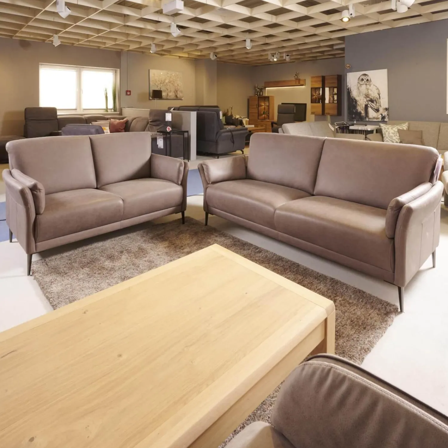 Puhlmann Polstergruppen|Garnitur Arosa Leder Braun Gestell Schwarz