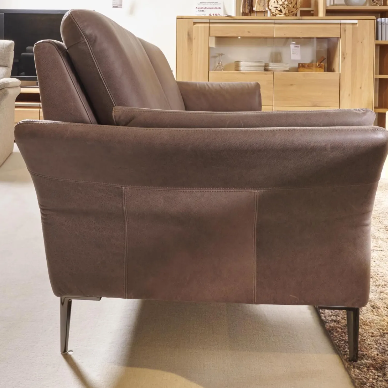 Puhlmann Polstergruppen|Garnitur Arosa Leder Braun Gestell Schwarz