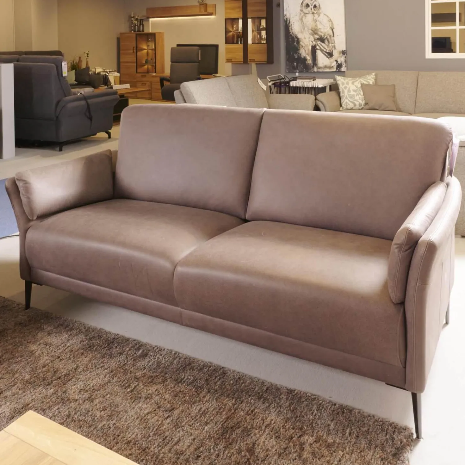 Puhlmann Polstergruppen|Garnitur Arosa Leder Braun Gestell Schwarz