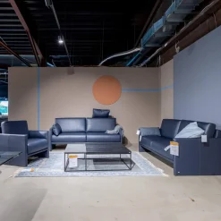 Rolf Benz Polstergruppen|Garnitur Cara Bezug Leder 38.109 Graublau Inklusive Kopfstütze Beinauflage Und 3 Kissen