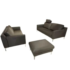 DFM Polstergruppen|Garnitur Casablanca Leder W2 Anthrazit Füße Chrom 2 Sofas 1 Hocker