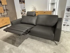 DFM Polstergruppen|Garnitur Casablanca Leder W2 Anthrazit Füße Chrom 2 Sofas 1 Hocker