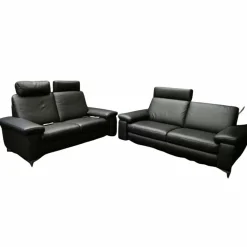 Steinpol Polstergruppen|Garnitur Charly Leder Dolcia Schwarz 58-944 mit Elektrischer Relaxfunktion