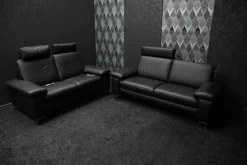 Steinpol Polstergruppen|Garnitur Charly Leder Dolcia Schwarz 58-944 mit Elektrischer Relaxfunktion