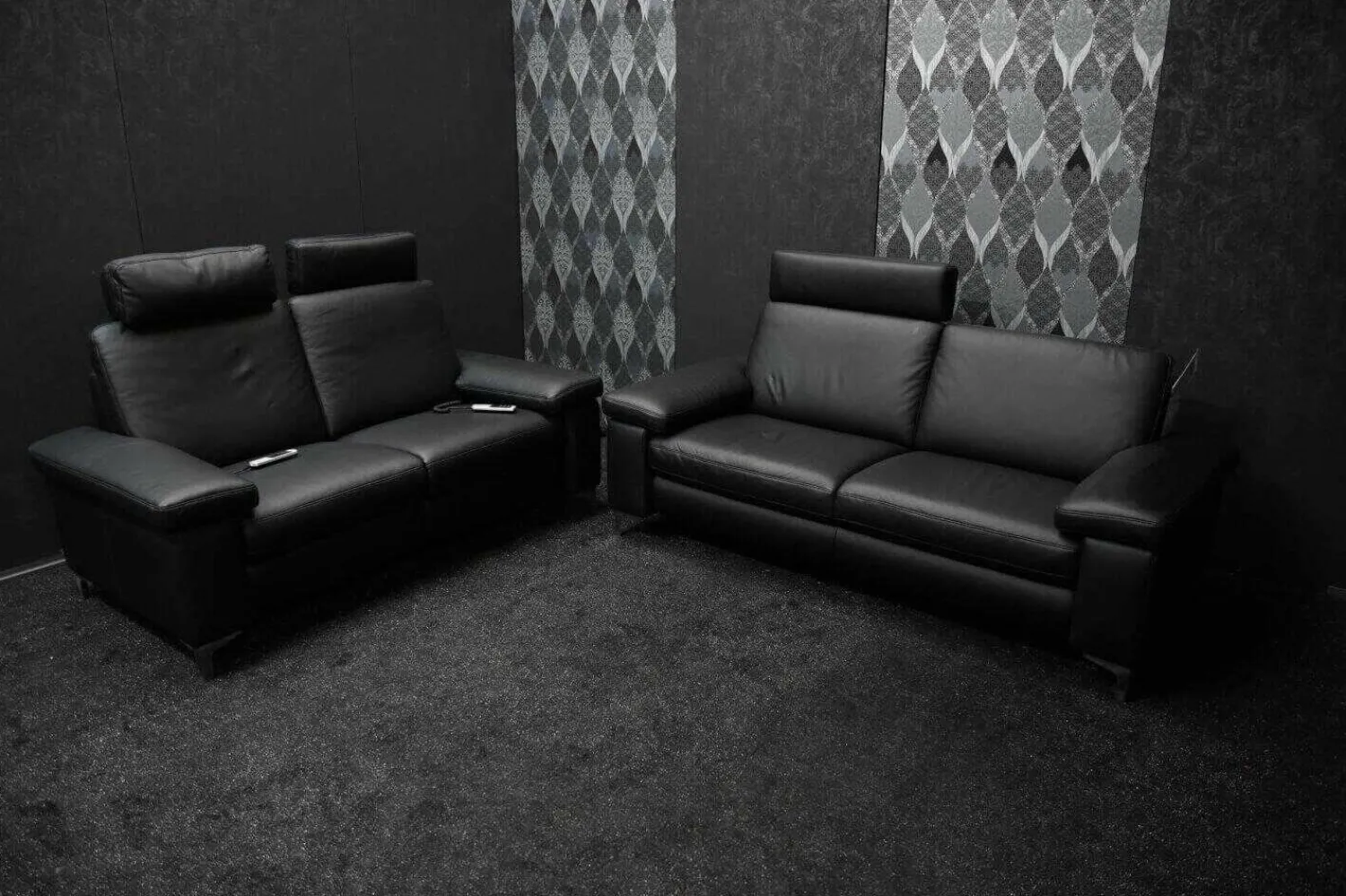 Steinpol Polstergruppen|Garnitur Charly Leder Dolcia Schwarz 58-944 mit Elektrischer Relaxfunktion