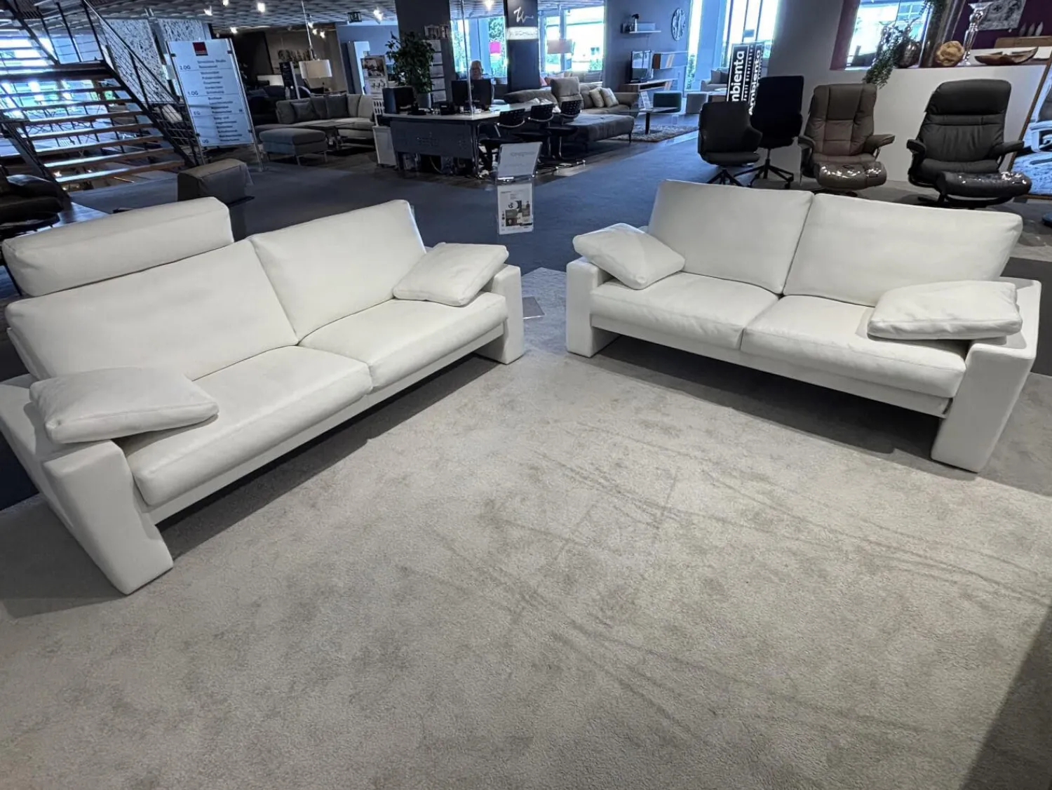 Erpo Polstergruppen|Garnitur Classics 100 Leder Weiß mit Armlehnen Kissen und Kopfstütze