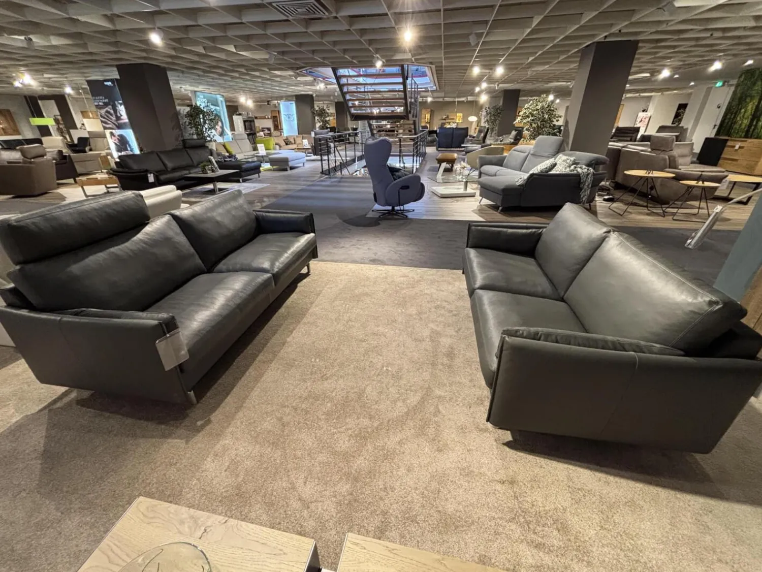 Erpo Polstergruppen|Garnitur Classics 820 Leder 42.500 Graphite Grau Alufüße 2 Sofas