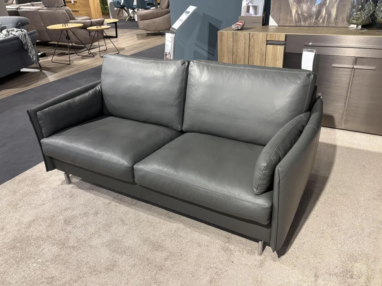 Erpo Polstergruppen|Garnitur Classics 820 Leder 42.500 Graphite Grau Alufüße 2 Sofas