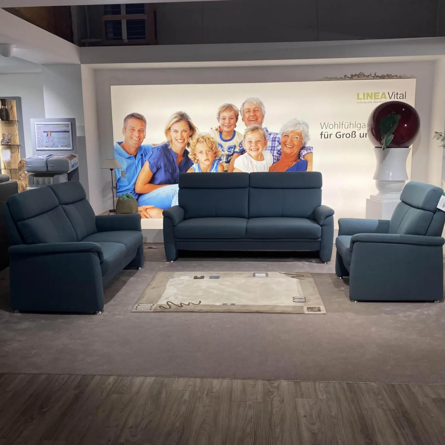 Arco Polstergruppen|Garnitur Colorado Casada Stoff Q2 Melite Gletscher Blau 2 Sofas 1 Sessel