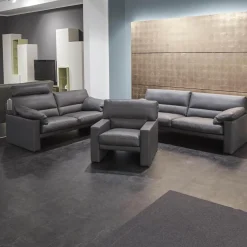 Erpo Polstergruppen|Garnitur Einzelsofa GA210 Mit Sessel GA200 Bezug Leder 43.059 Grau Inklusive Kopfstütze