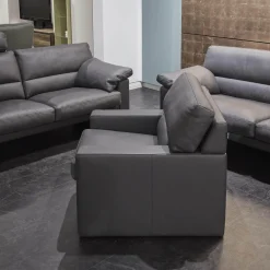 Erpo Polstergruppen|Garnitur Einzelsofa GA210 Mit Sessel GA200 Bezug Leder 43.059 Grau Inklusive Kopfstütze