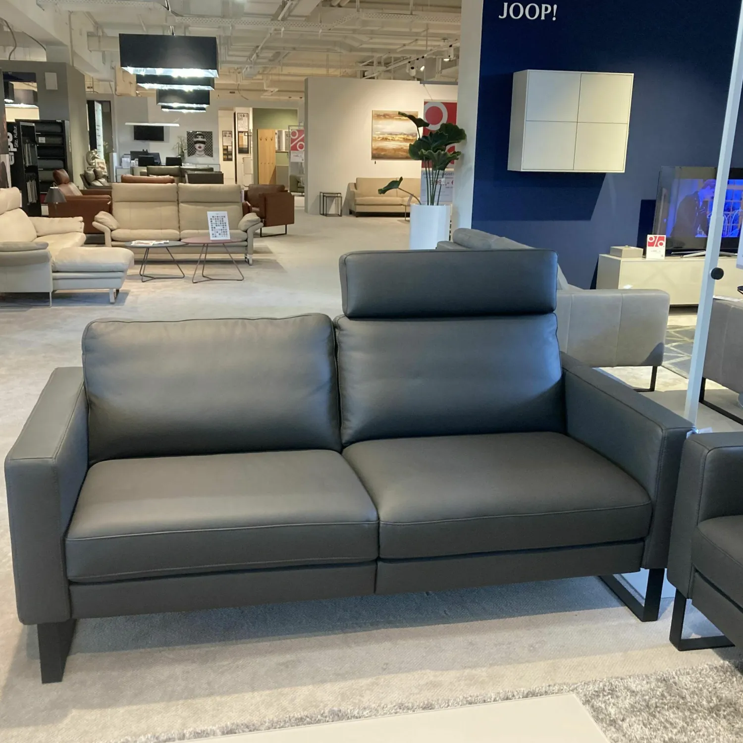 DFM Polstergruppen|Garnitur Enna LD Leder WM Anthrazit Füße Metall Schwarz