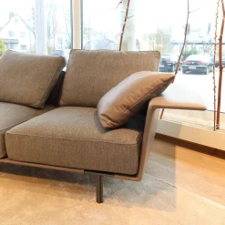 Molteni & C Polstergruppen|Garnitur Gregor Stoff Kameo K0591 Grau Leder Siria S1221 Tortora Grau Gestell Zinnfarbig Braun Mit Kissen