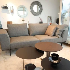 Molteni & C Polstergruppen|Garnitur Gregor Stoff Kameo K0591 Grau Leder Siria S1221 Tortora Grau Gestell Zinnfarbig Braun Mit Kissen