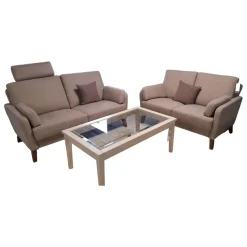 Schröno Polstergruppen|Garnitur KS 032219 Münichau Stoff JAB Donovan Braun 1-1354-075 Fuß Buche Nussbaumfarbig