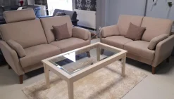 Schröno Polstergruppen|Garnitur KS 032219 Münichau Stoff JAB Donovan Braun 1-1354-075 Fuß Buche Nussbaumfarbig