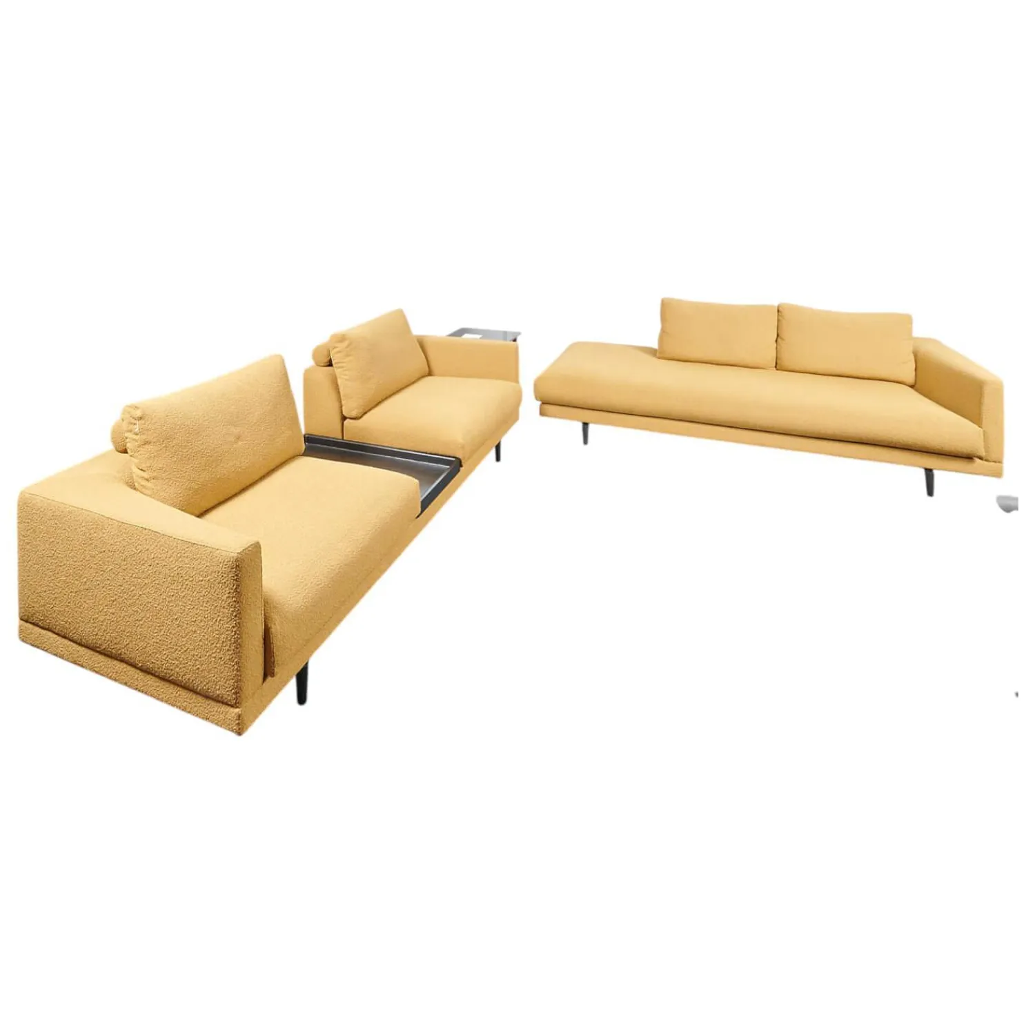 Bielefelder Werkstätten Polstergruppen|Garnitur Long Island 2/75 Stoff Promise JA1629/040 Gelb mit Tisch und Anbauelement