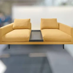 Bielefelder Werkstätten Polstergruppen|Garnitur Long Island 2/75 Stoff Promise JA1629/040 Gelb mit Tisch und Anbauelement