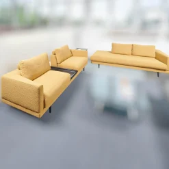 Bielefelder Werkstätten Polstergruppen|Garnitur Long Island 2/75 Stoff Promise JA1629/040 Gelb mit Tisch und Anbauelement