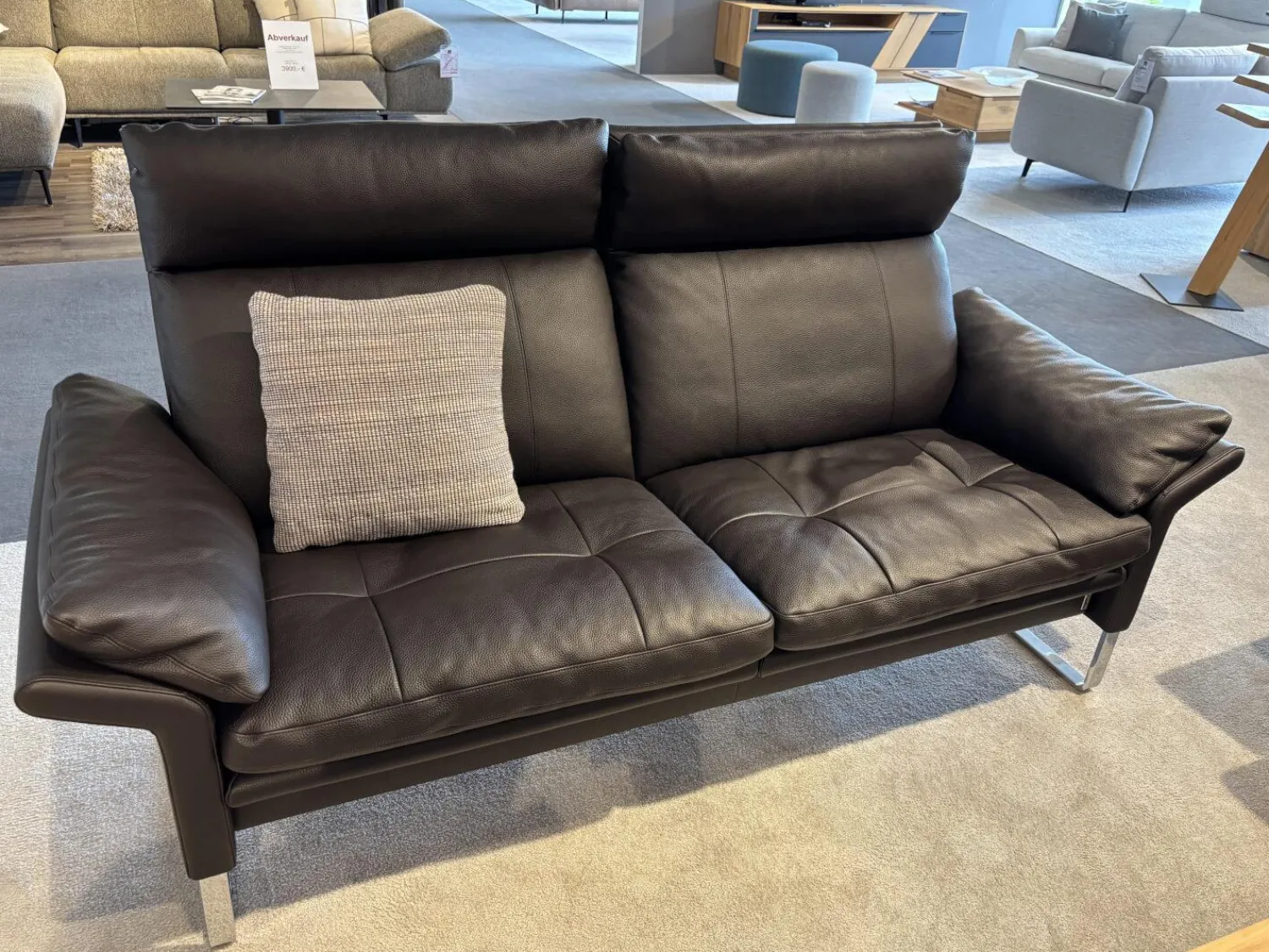 Erpo Polstergruppen|Garnitur Lucca Leder 43.090 Dunkelbraun mit Hocker und Dekokissen