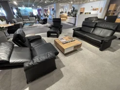 Erpo Polstergruppen|Garnitur Lugano Leder 250.100 Schwarz mit Sessel und Hocker