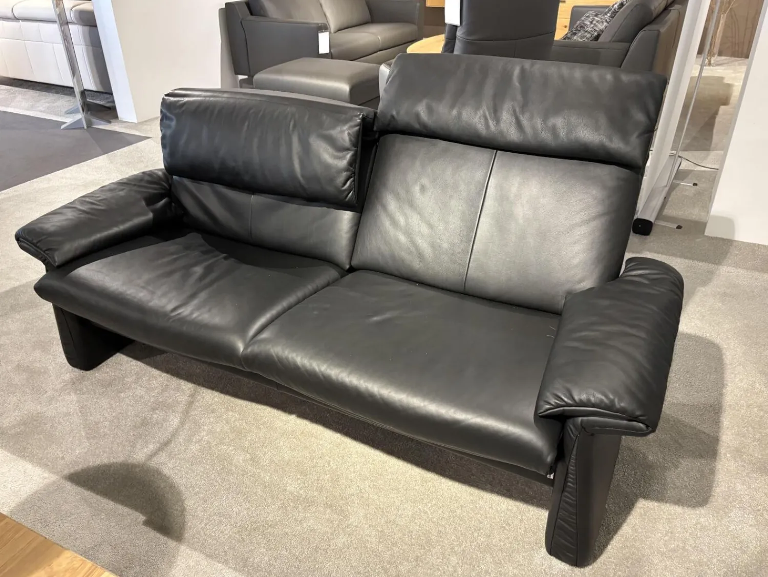 Erpo Polstergruppen|Garnitur Lugano Leder 250.100 Schwarz mit Sessel und Hocker