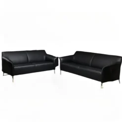 Leolux Polstergruppen|Garnitur Mayon Leder Ceras Peat Schwarz Aluminiumfüße Poliert 2 Sofas