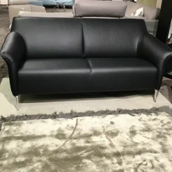 Leolux Polstergruppen|Garnitur Mayon Leder Ceras Peat Schwarz Aluminiumfüße Poliert 2 Sofas