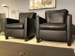 Werther Polstergruppen|Garnitur Sienna Leder L7071B Schwarzbraun Fuß Beizton 2 Sessel 1 Sofa