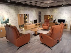 Global Polstergruppen|Garnitur Sitzkonzept Leder Credo Brandy Braun Kufe Metall Schwarz Geboden