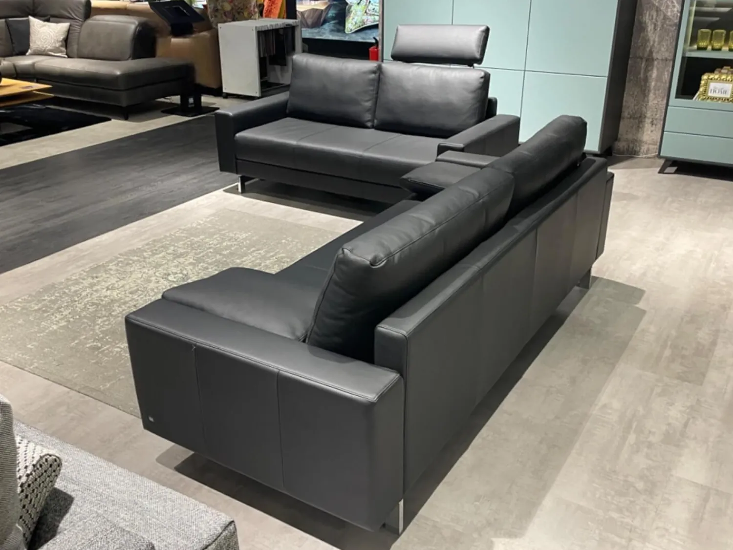 Rolf Benz Polstergruppen|Garnitur Vida Leder 60 500 Schwarz Fuß Spange Glanzchrom