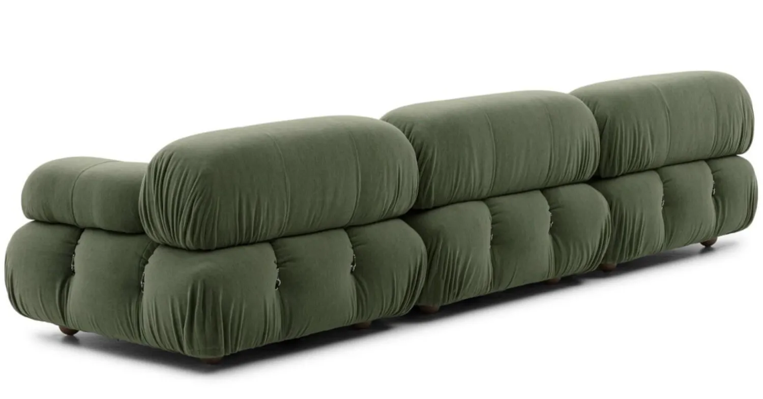 B&B Italia 2-Sitzer-Sofas|Gerades Sofa Camaleonda Stoff Velours Licata Flechte Grün Untergestell MDF Füße Buche Natur