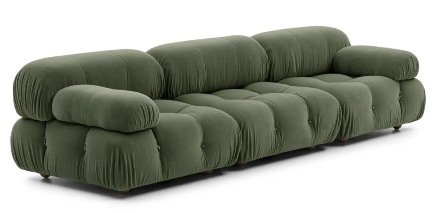 B&B Italia 2-Sitzer-Sofas|Gerades Sofa Camaleonda Stoff Velours Licata Flechte Grün Untergestell MDF Füße Buche Natur