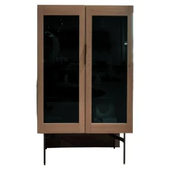 Janua Vitrinen & Highboards|Glasvitrine BC 04 Eiche Natur Geölt Glasfüllung Gestell Schwarz